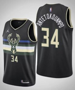 Regata NBA Milwaukee Bucks Jordan Authentic Antetokounmpo 34 - Preta