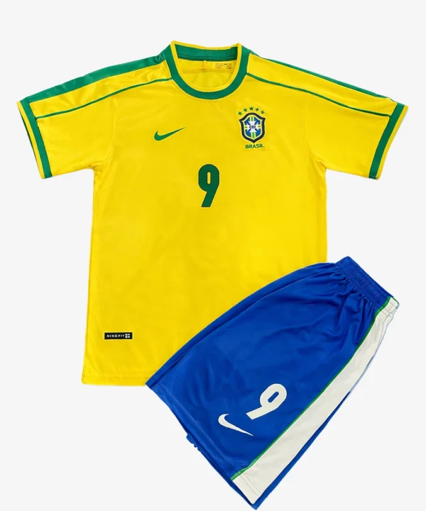 Camisa Infantil Retrô Seleção Brasileira 1998 Home Com Escudo - Ronaldo