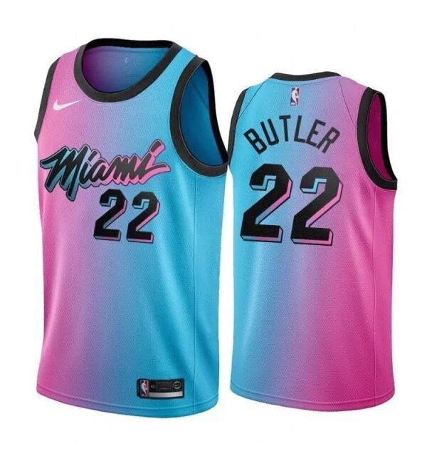 Regata NBA Miami Heat City Edition 20/21 Nike Authentic Butler 22 - Azul e Rosa