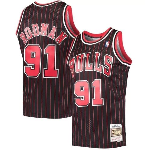 Regata NBA Chicago Bulls Retrô 1997 - 1998 Mitchell & Ness Authentic Rodman 91 - Preta e Vermelha