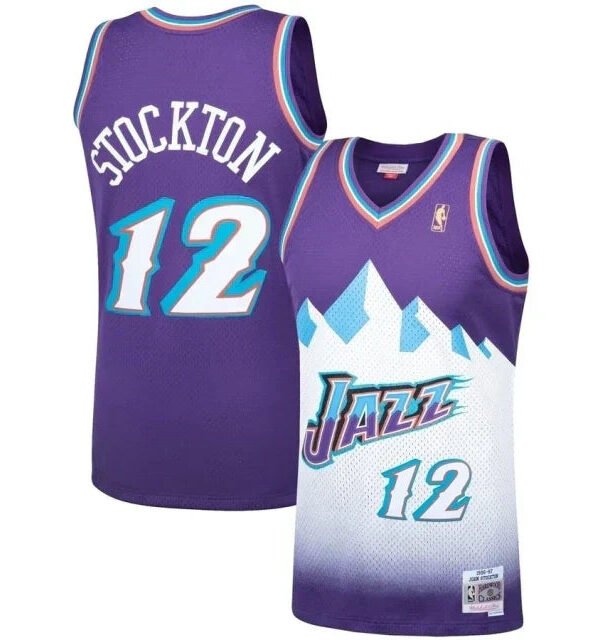 Regata NBA Utah Jazz Retrô 1996 - 1997 Mitchell & Ness Authentic Stockton 12 - Roxa