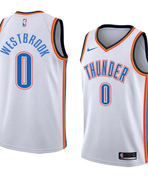 Regata NBA Oklahoma City Thunder Nike Authentic Swingman Westbrook 0 - Branca